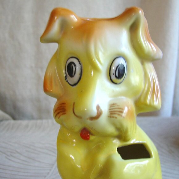 1920's Gold Castle Toothbrush Holder Yellow Lion/Dog, Chikusa Japan, Porcelain - Picture 7 of 12